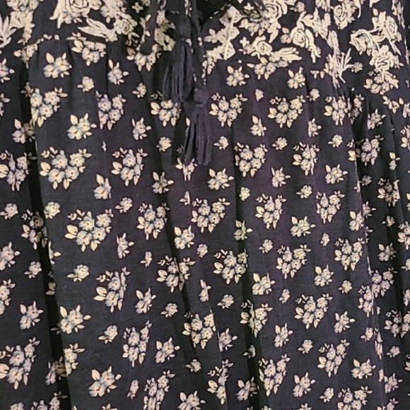 Style & Co XXL Navy Floral Short Sleeve Blouse Tie Neck - Picture 3 of 4